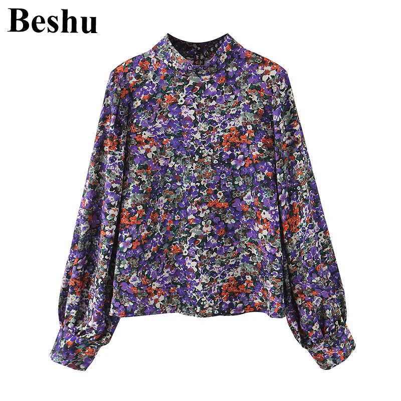 Женская Повседневная блузка za фиолетовая с воротником стойкой и принтом на