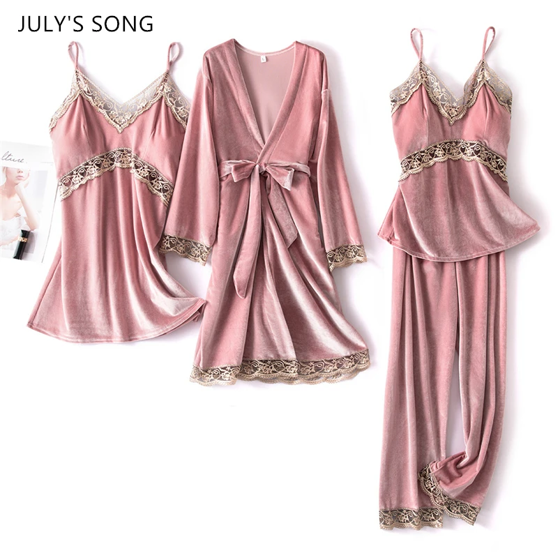 JULY'S SONG женский пижамный комплект из 4 предметов бархатная Пижама золотистого
