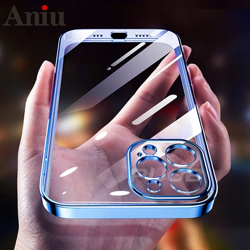 

Luxury Transparent Square Frame Plating Case for iPhone 13 12 11 Pro Max Mini iPhone X Xs Xr 7 8 Plus SE 2020 Soft Clear Cover
