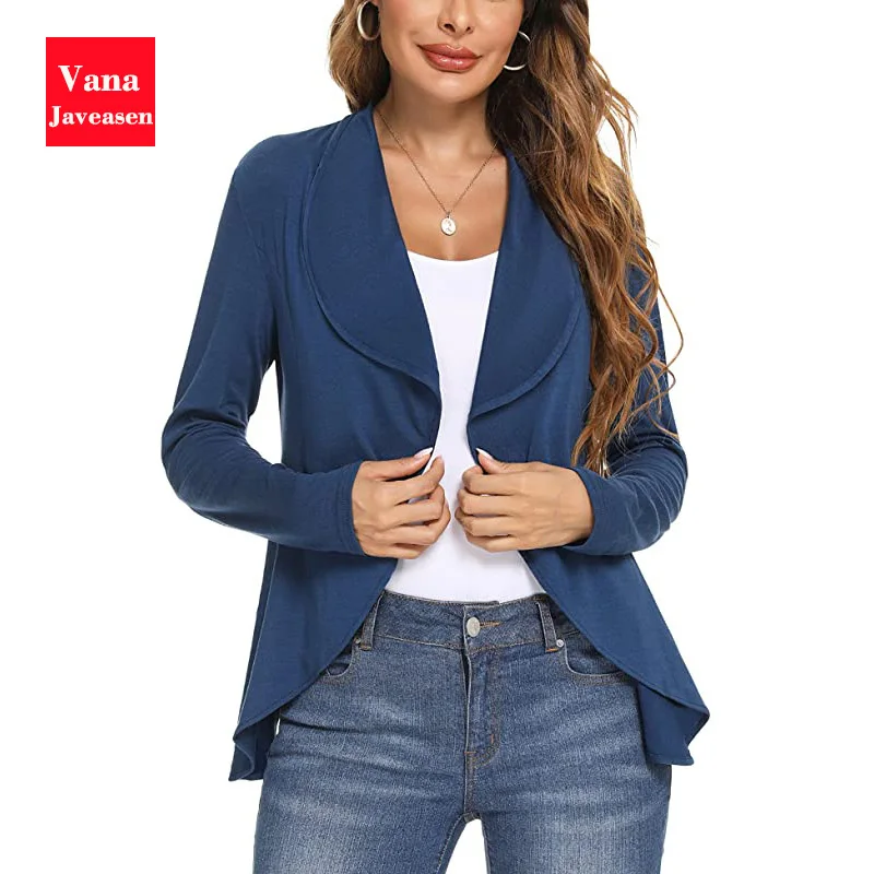 

Peter Pan Collar Jacket Women Top Full Sleeve Solid Open Stitch Outwear Lightweight Slim Coats Office Ladies Jacket Spring