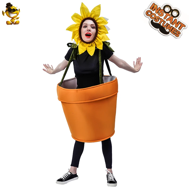Unisex Adult Cosplay Sunflower Pot Costumes Halloween Party Mascot Tunic Women Fancy Dress Funny Plant Cute Clothing |