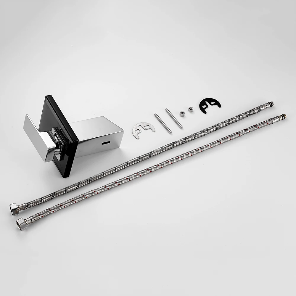 Стеклянный кран для ванной комнаты с водопадом черное стекло на бортике Твердый