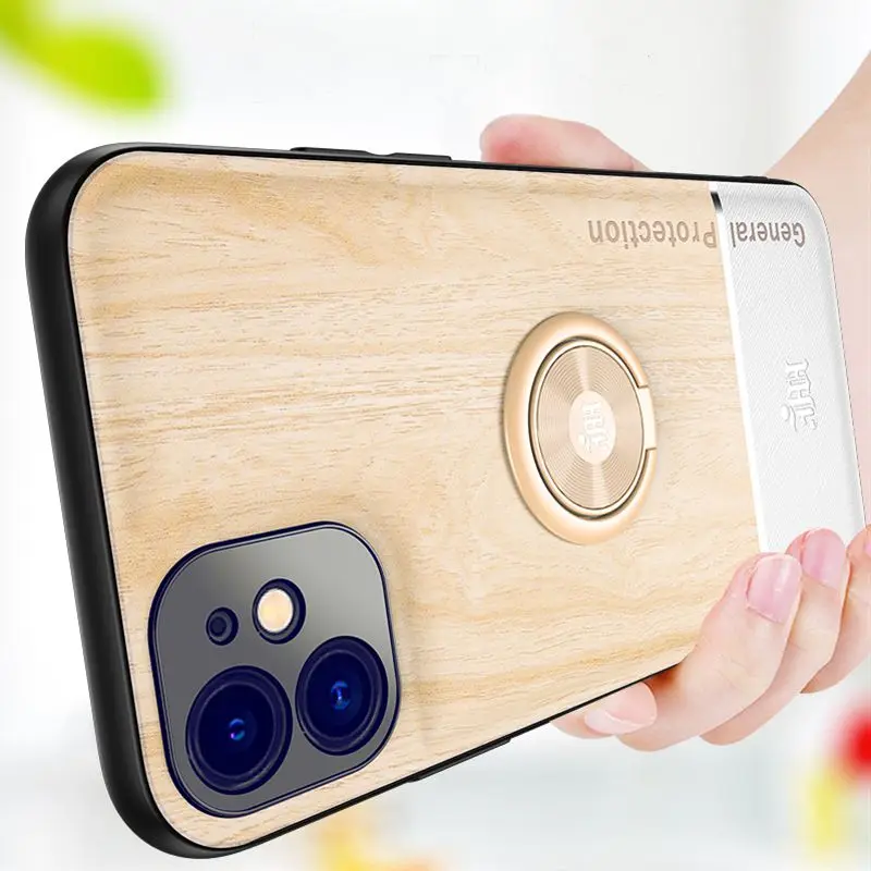 Автомобильный чехол с магнитным кольцом-держателем под дерево для iPhone 11 Pro X XS Max SE