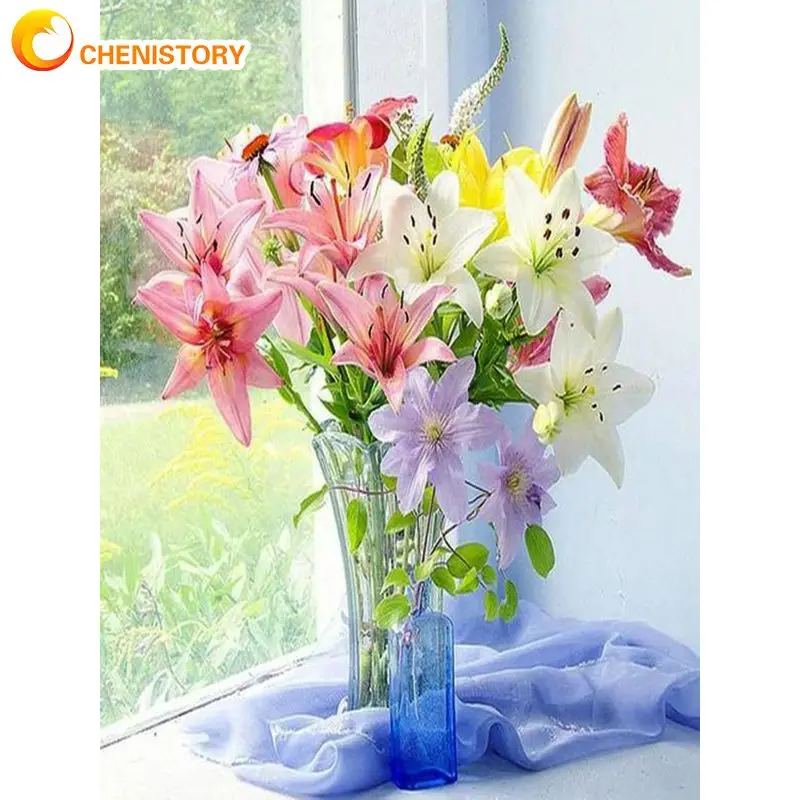 

CHENISTORY 5d Diy Diamond Embroidery Lily Flowers Full Square/Round Diamond Painting Cross Stitch Window Landscape Home Decorati
