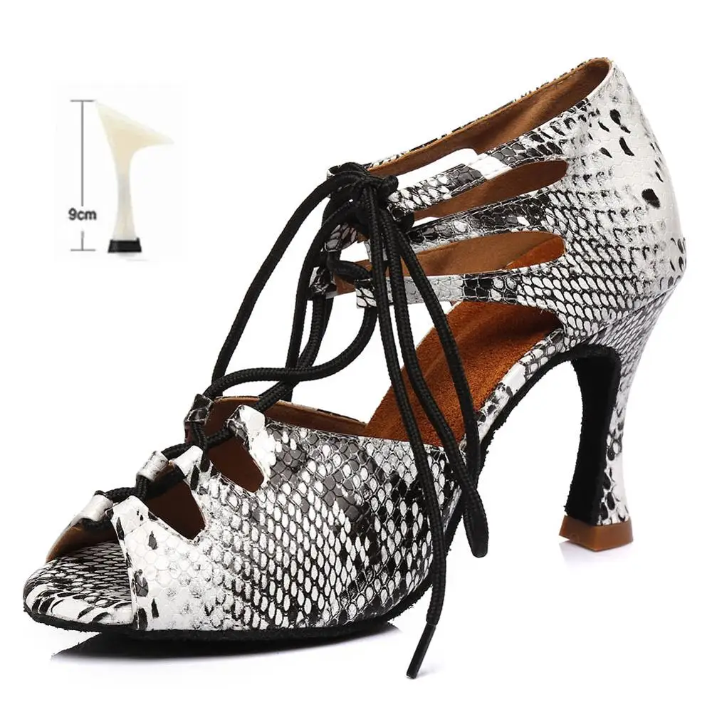 Black White 9cm Новые женские свадебные туфли женские Туфли для латинских танцев Бальные латинских танцев Высокий каблук Обувь для танцев высокий каблук горячая распродажа - Цвет: Black White 9cm