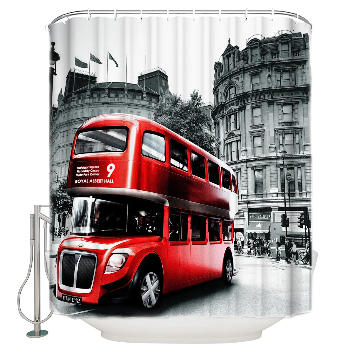 Занавеска для душа водонепроницаемый полиэстер с 12 крючками красный автобус