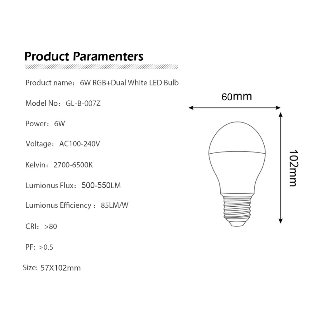 

GLEDOPTO 6W E27 AC 100-240V Smart Zigbee RGB+CCT Dimmable LED Light Lamp Bulb Light Lamp Bulb Light Lamp Bulb Light Lamp Bulb Li