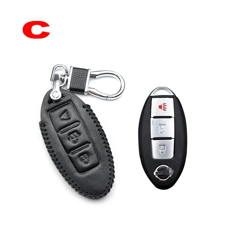 Car key case for cars leather remote key for Nissan Note Micra k12 x trail t31 t32 Qashqai Teana j32 j10 patrol y62 Tiida Murano - Название цвета: C Black line