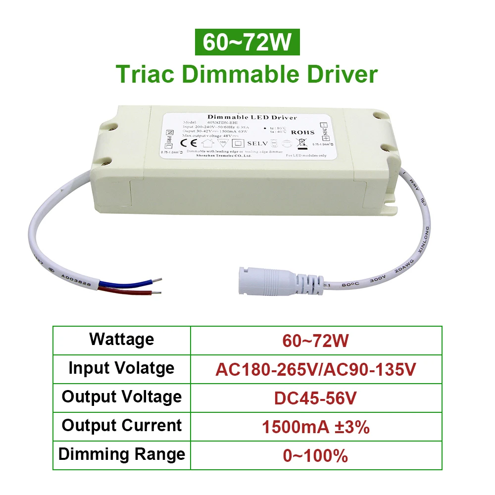 60 72 Вт светодиодный ТРИАК с регулируемой яркостью драйвер постоянного тока
