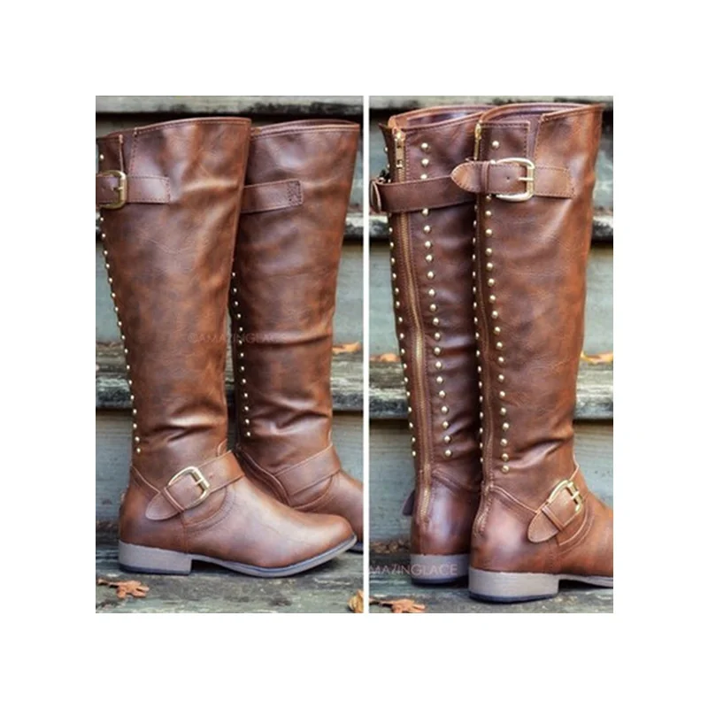 Женские Длинные хлопковые сапоги на толстом каблуке молнии до колена | Обувь