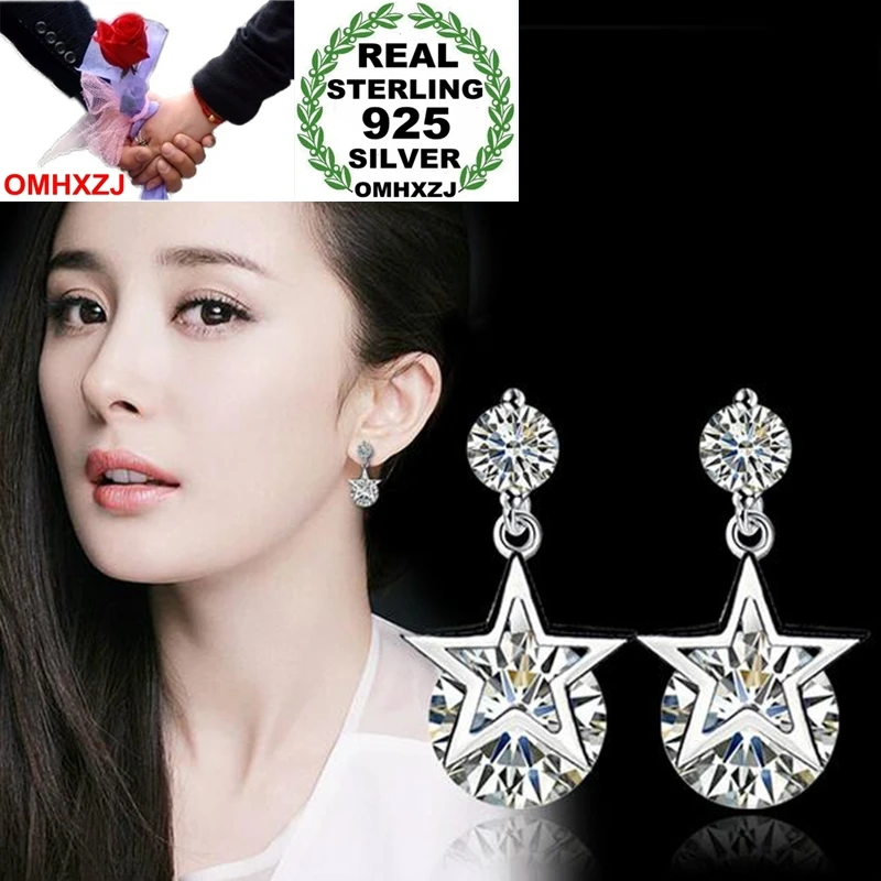 

OMHXZJ оптовая продажа милые модные джокер OL для женщин девушки свадьба пентаграмма Циркон 925 стерлингового серебра серьги гвоздики YS388