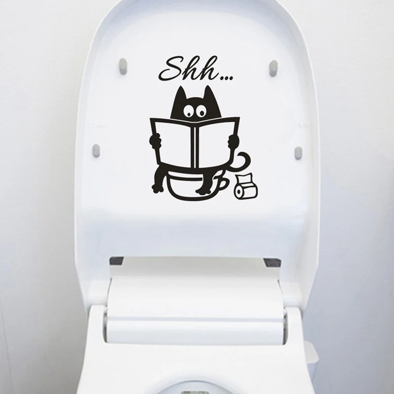 Милый Кот для чтения книг узор Туалет наклейки на стену уникальных аксессуаров