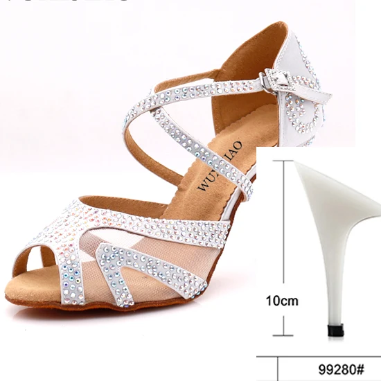 heel 10cm WUXIJIAO/Серебристые атласные латинские женские туфли для танцев; вечерние туфли со стразами для бальных танцев; женская обувь 9 см - Цвет: heel 10cm