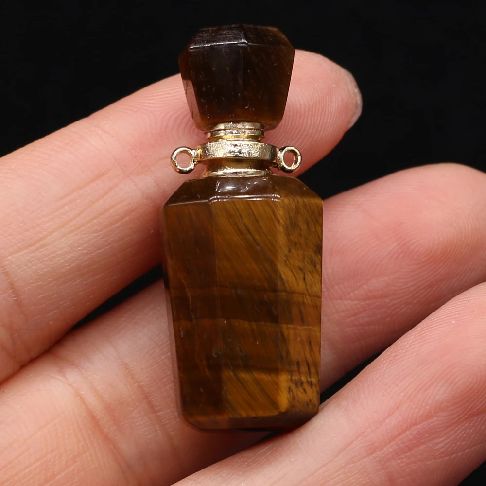 

Hot Sale Natural Semi-precious Tiger Eye Stone Perfume Bottle Pendant Semi-Precious for Jewelry Making Necklace Accessories