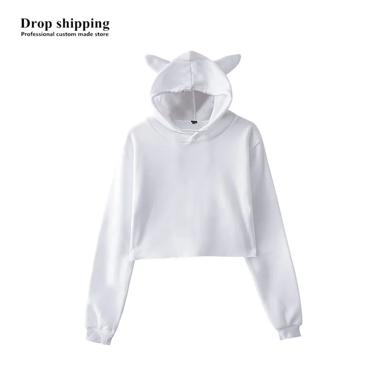 Drop Shipping Women/ Girls Crop Top Hoodies Grils Cat ears Pullovers Hooded Sweatshirts Shorts Tops Accept Custom made Logo DIY | Женская