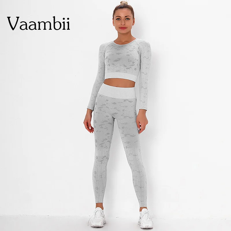 

Women's Fitness Tights Women Tracksuit 2 Piece Set Woman Sport Seamless Top Camouflage Suit For Sports Sports Clothing Ladies