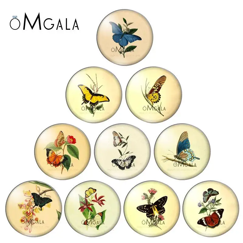 

Vintage Art Flower Butterfly 10pcs 12mm/14mm/16mm/18mm/20mm/25mm Round photo glass cabochon demo flat back Making findings