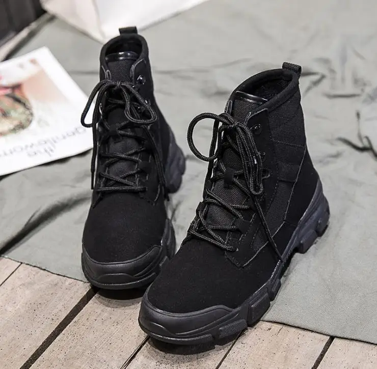 Black Plus Velvet Для женщин на открытом воздухе ботинки martin Пеший Туризм бархатная обувь; большие размеры; женские дышащие ботильоны на высоком каблуке Армейские ботинки путешествия, треккинг спортивная обувь - Цвет: Black Plus Velvet