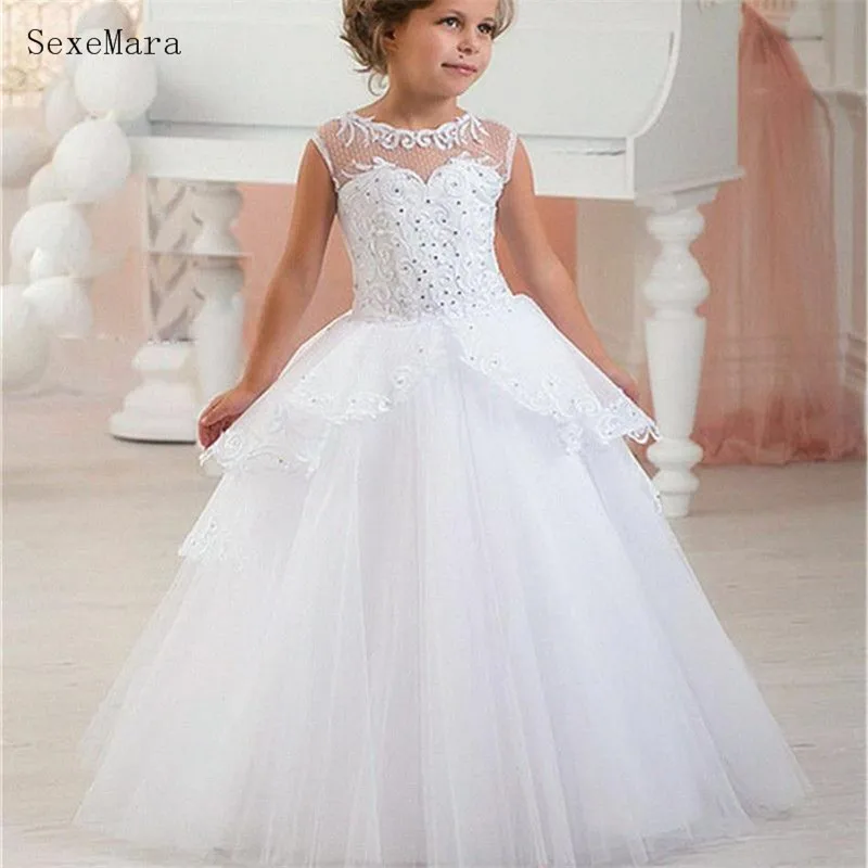 Flower Girl Dresses Beaded Lace Corset Back Ball Gown First Communion Dress for Girls Vestidos