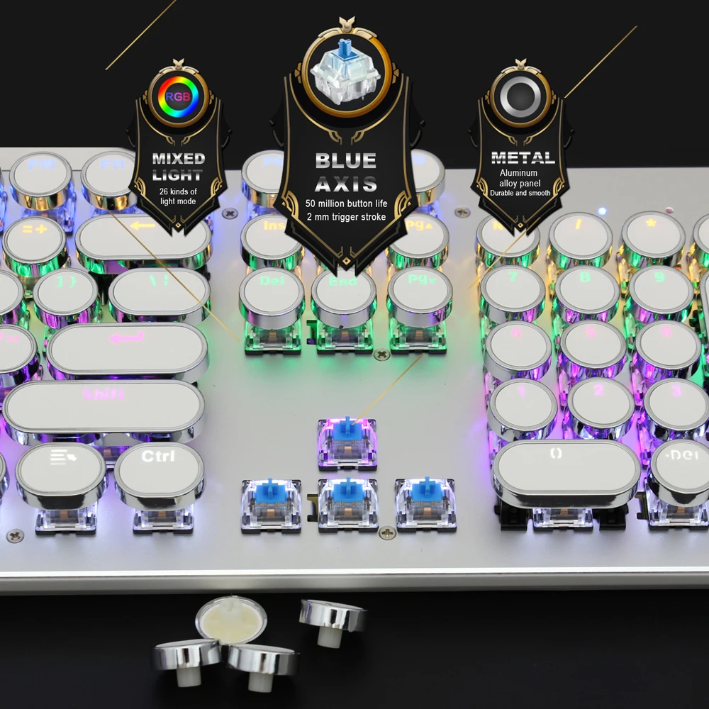 Механическая клавиатура с RGB подсветкой синяя металлическая панель