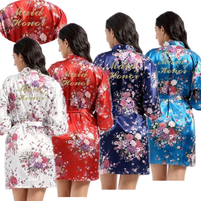 

Оптовая продажа, женское цветочное кимоно с надписью «горничная честь», золотистые блестящие даффилы, атласное платье для невесты, искусственное спа, модель T24