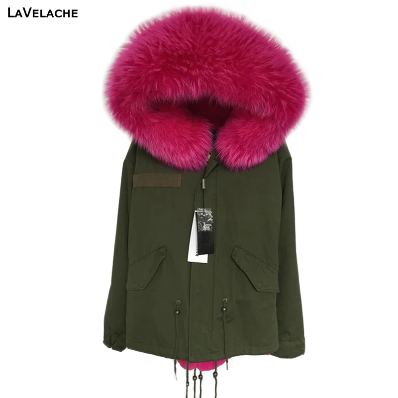 LaVelache New Winter Jacket Women Real Fur Coats Thick Parka Large Real Raccoon Fur Collar Hooded Outerwear Streetwear