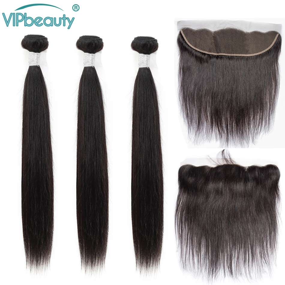 Vip Beauty малазийские прямые волосы 13x4 кружевное фронтальное Закрытие с пучками Remy