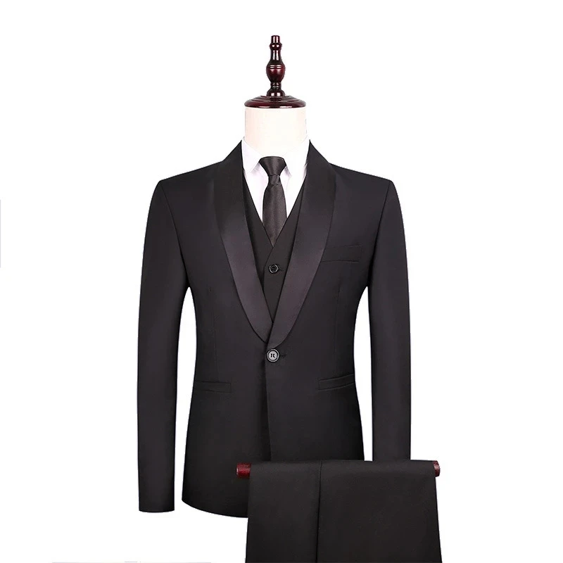 

Fashion Design Handsome Black Shawl Lapel Single Button Groomsmen Tuxedos Men Suits Wedding Prom Dinner Best Clothing 3 Pieces