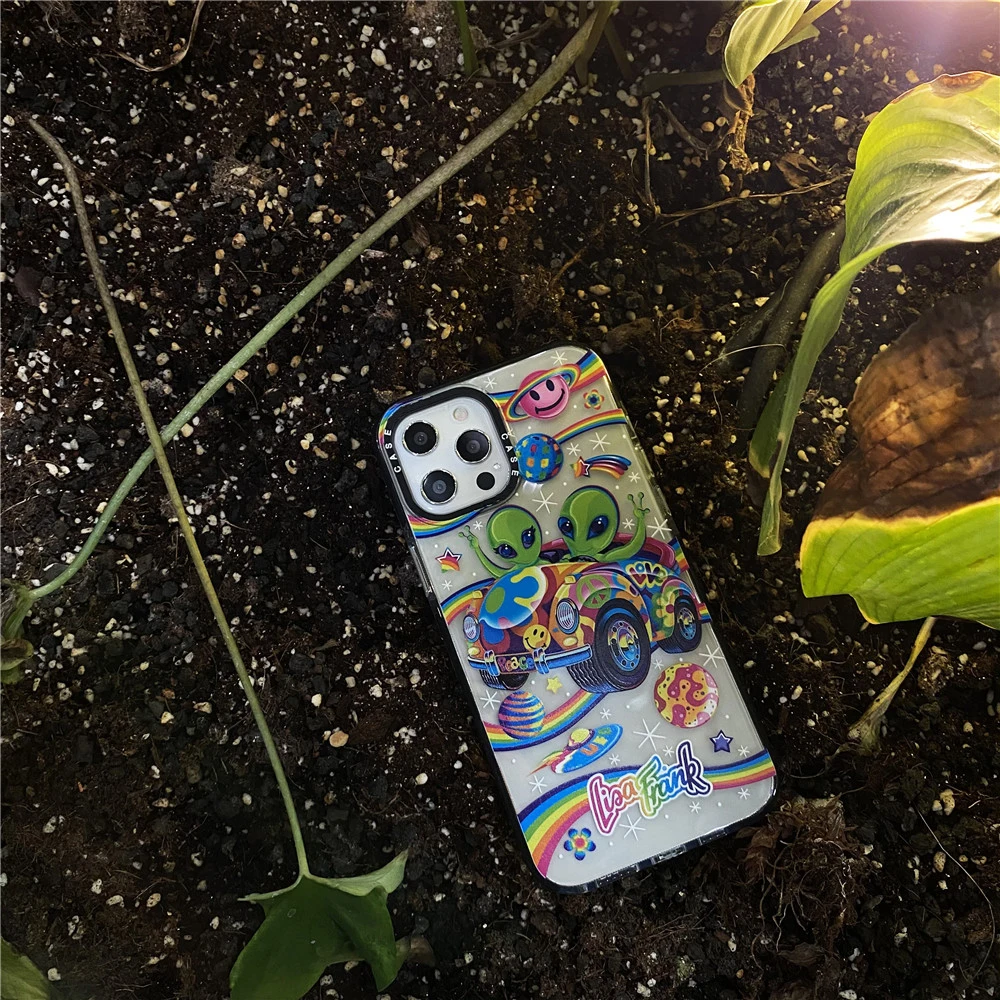 ins cute saucerman liea frank stickers rainbow label phone case for iphone 13 12 mini 11 pro x xs max xr 7 8 plus se clear cover free global shipping