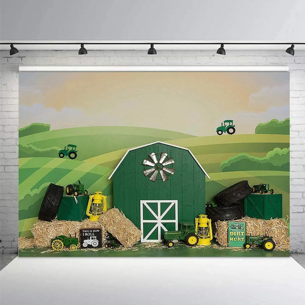 Tractor Birthday Party Backdrop Props Boy Girl Happy 1st Birthday Green Farm Portrait Photography Background Photo Banner