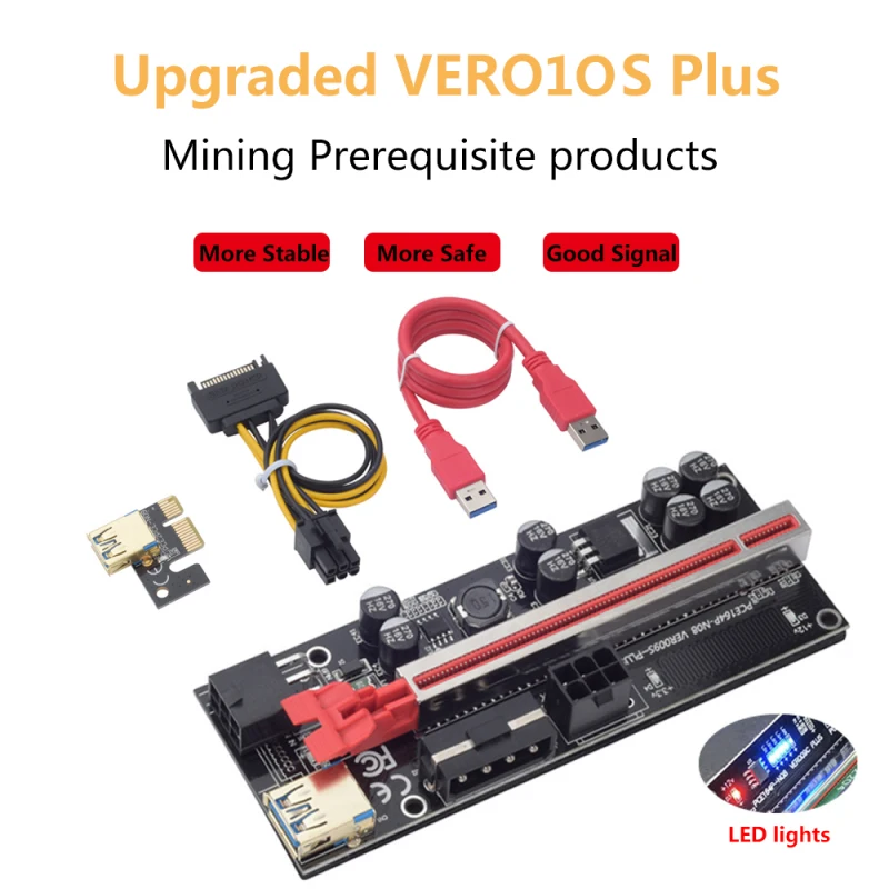 

Newest VER010S PLUS USB 3.0 PCI-E Riser VER 009S Express 1X 4x 8x 16x Extender Pcie Riser Adapter Card SATA 15pin To 6 Pin Power