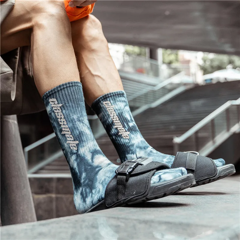 

YZ-S-DRY-0006 Tie-dye breathable Cotton socks with graffiti-art sock Running Hiking Tie Basketball Long Sock
