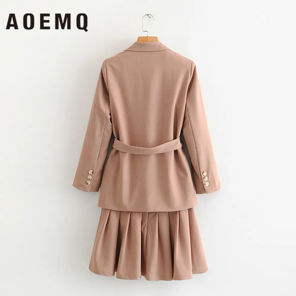 AOEMQ Модные женские комплекты блейзеры пальто и юбки деловые с бантом на шнуровке