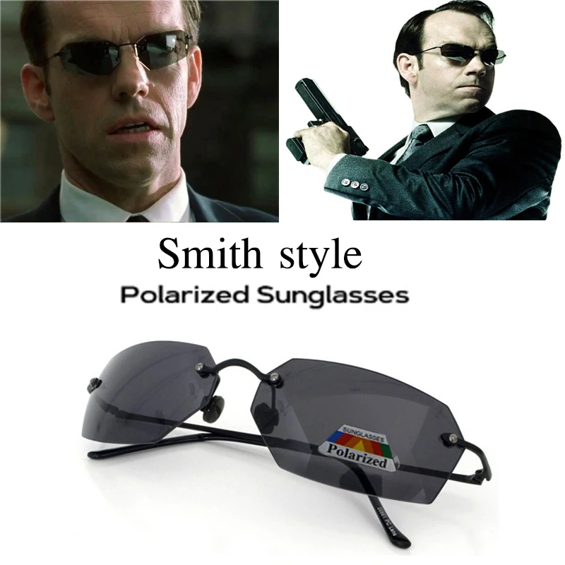 Matrix Agent Smith Style Sunglasses Men Polarized Driving Sun Glasses Male Rimless Sun Glasses Anti-Blue Ray Day Night Vision