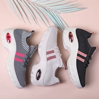 womens vulcanize shoes mesh air cushion casual shoes female lace up sock shoes heightening walking shoes elastic light outside