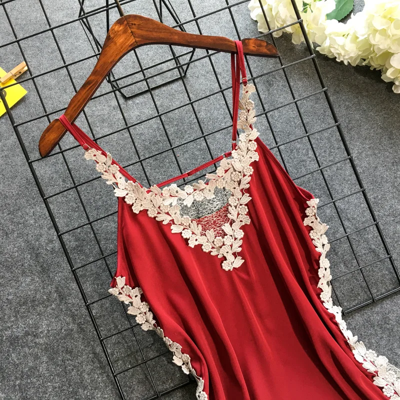 

Women Nightgowns Sexy Nightwear Lace Patchwork Lingerie Nighty Wedding Silk nightdress Sleep Wear Nightdress Clothes