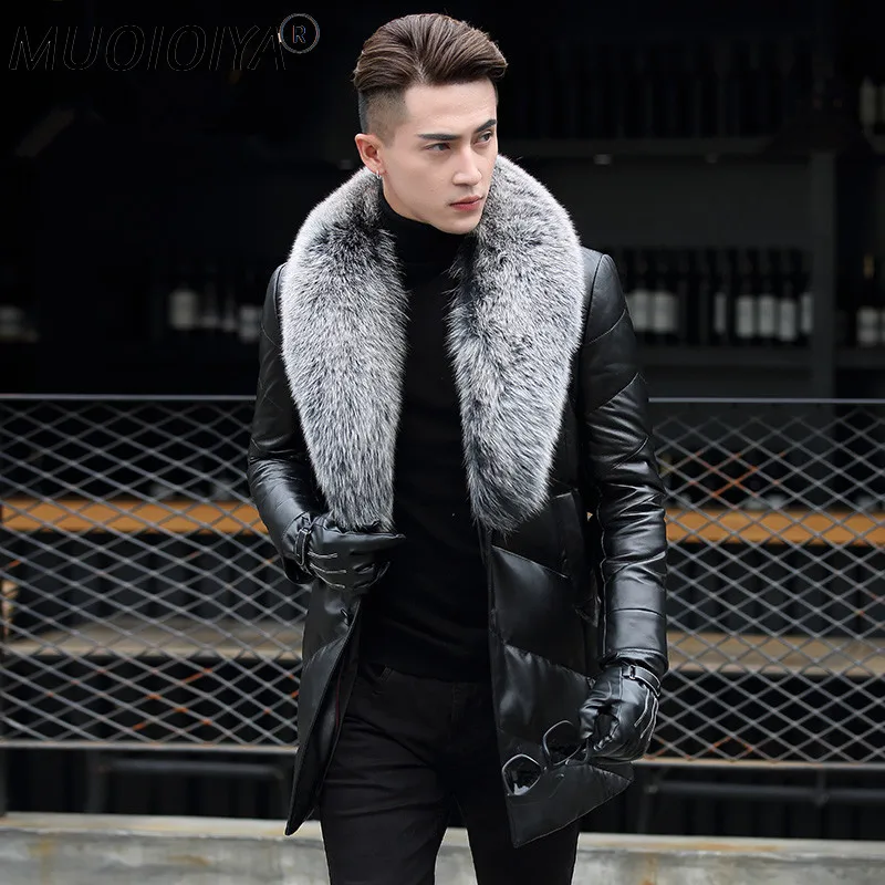 

MUOIOYIA Winter Jacket Men Genuine Leather Jacket Duck Down Jacket Men Real Fox Fur Collar Parka Mens P-13-16188-1 MY721