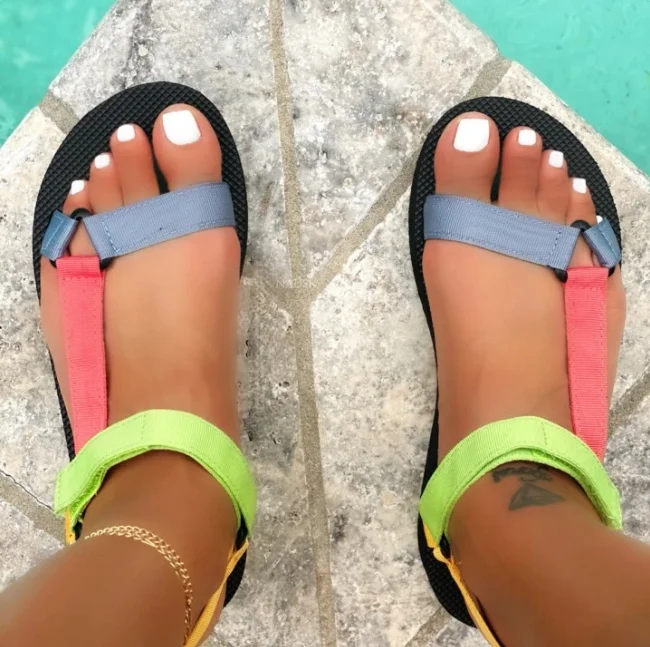 

2021 Women Summer Shoes Sandals Flat Beach Sandals Velcro Fashion Outdoor Casual Sandals Open Toe Sandalias Zapatillas Mujer
