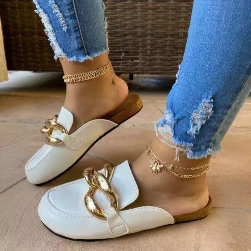 

Women's PU Solid Color Simple slip-on Metal Decoration Comfortable Fashion Trend Casual All-match All-season Sandals KA184