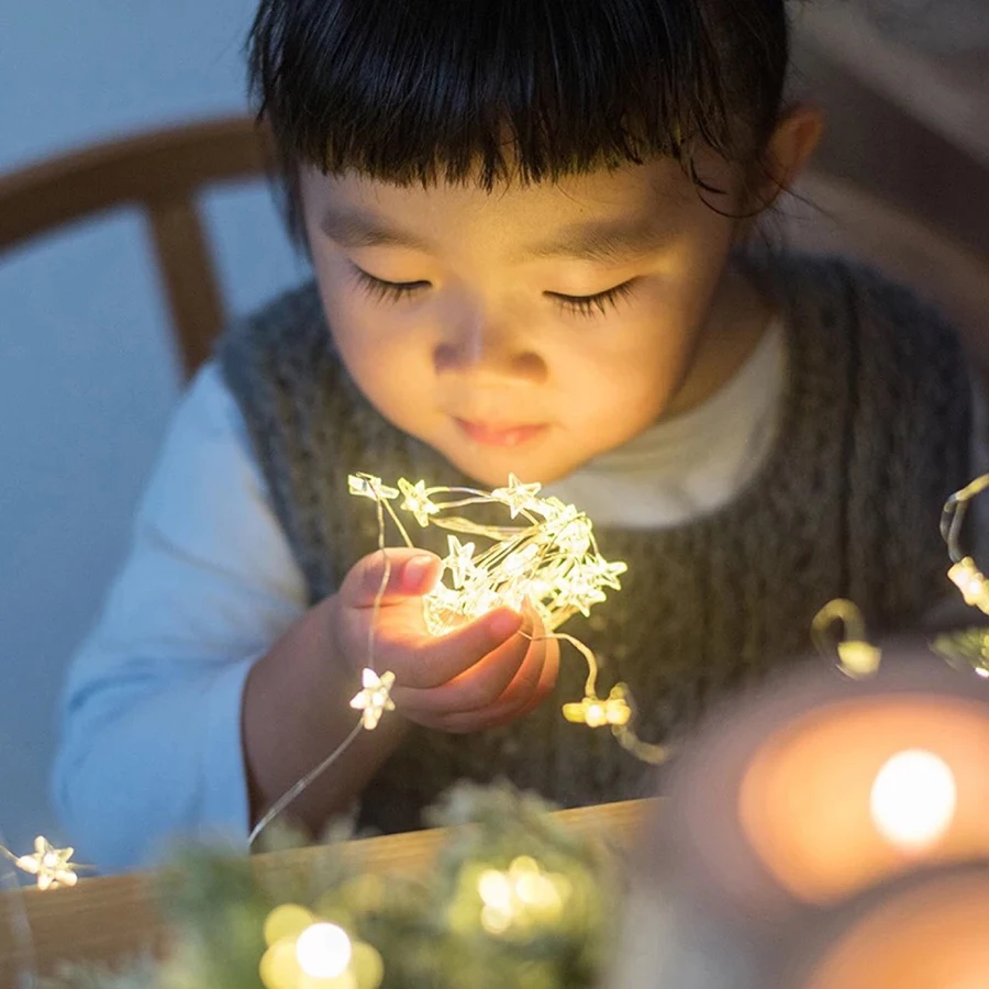 

20/30/40 LED Star shape String Lights Copper Wire Christmas Wedding Party Decoration Fairy Lights Battery Operate Twinkle Lights