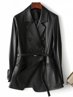 nerazzurri black faux leather blazer women long sleeve belt plus size leather jacket women 5xl new arrivals 2020 womens clothing