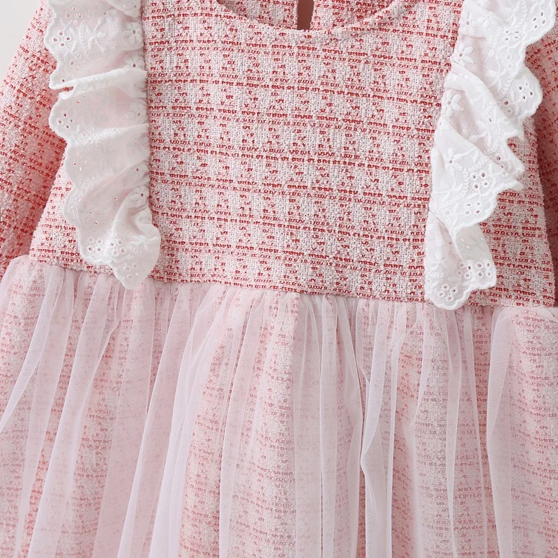 Платье для девочек кружевное с оборками Сетчатое длинным рукавом на возраст 0-18