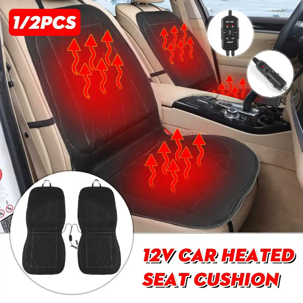 

2PCS Car Heated Seat Winter Warmer Seat Covers 12V Carbon Fiber Universal Car Heated heating Heater Seat Pads Cushion Cover