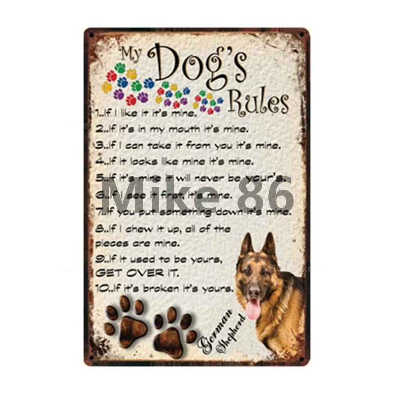 [Mike86] металлический плакат с надписью My Dog's Rules: пудель померанский хаски мопс
