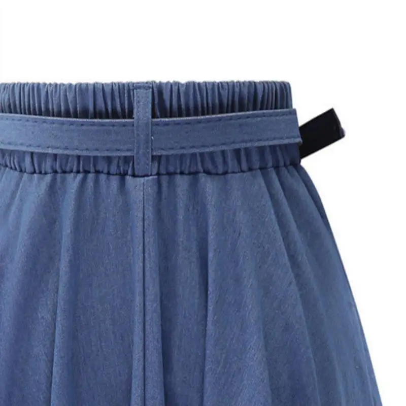 

Women High Waist Long Section Denim With Belt Dress Casual Elegant Versatile Loose Half-length Cowboy Skirt