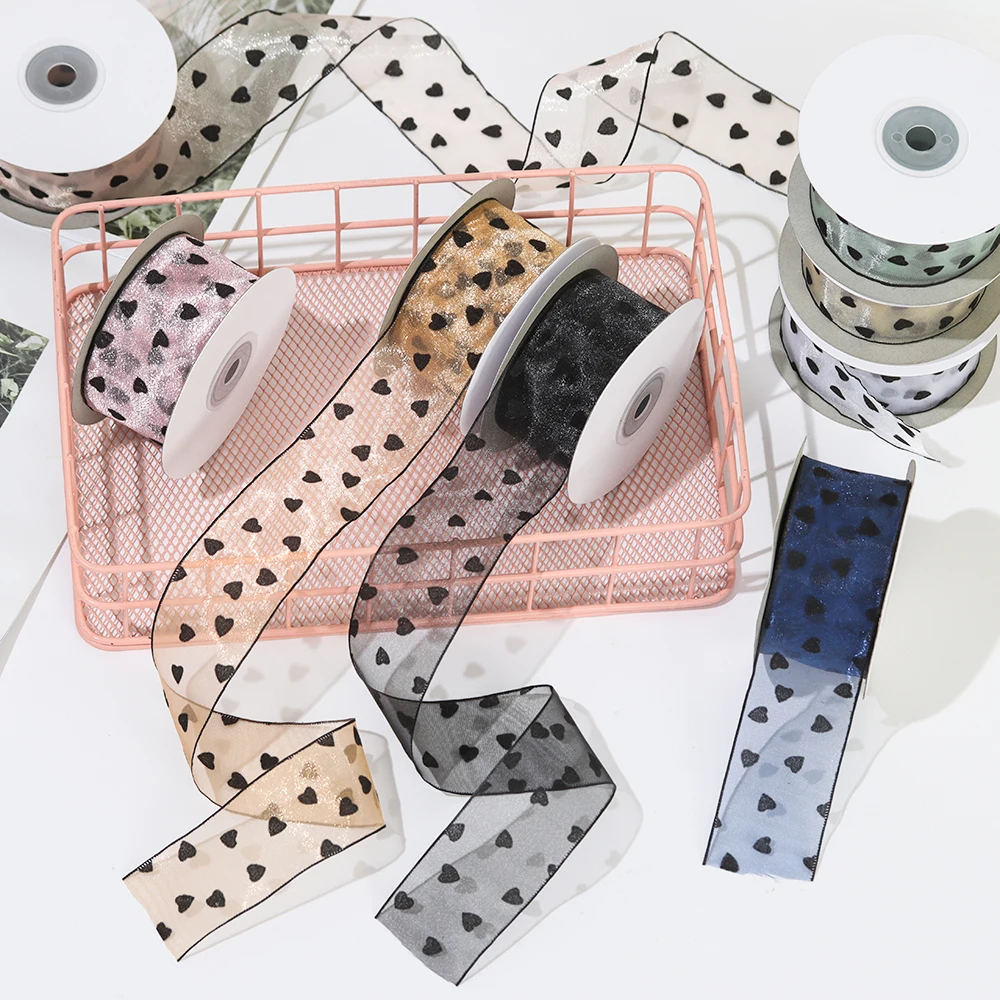 1 рулон День Святого Валентина звезды сердце Цветы из органзы Лента букет