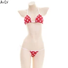 Женский купальник бикини AniLV, милая пляжная одежда красного цвета с лямкой на шее, униформа для вечеринки в бассейне, для косплея, лето