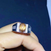 fashion silver man crystal ring for party 9mm11mm natural quartz rutilated ring 925 silver gemstone man ring gift for husband