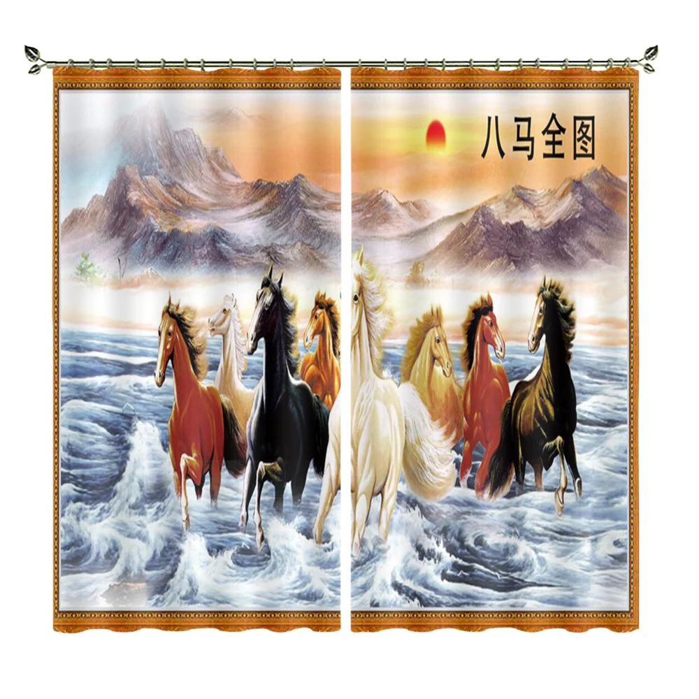 

Full Picture Of Eight Horses And The Setting Sun Heat-insulating Shading Material Curtains Suitable For Bedroom Balconies