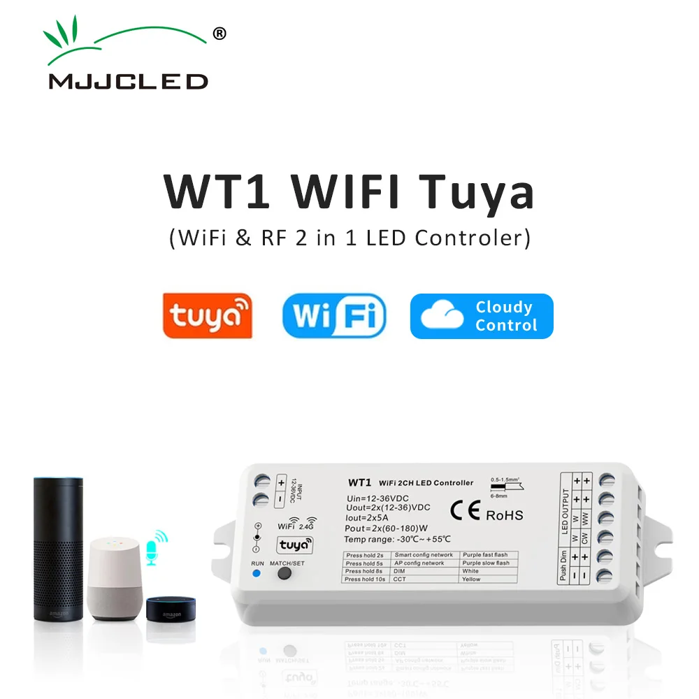 Светодиодный диммер Tuya 12 В 24 36 постоянного тока 2 канала 10 А Wi-Fi 4 ГГц